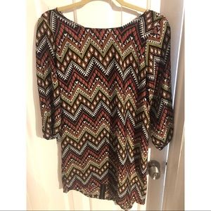 Chiffon print dress/ 70s style dress